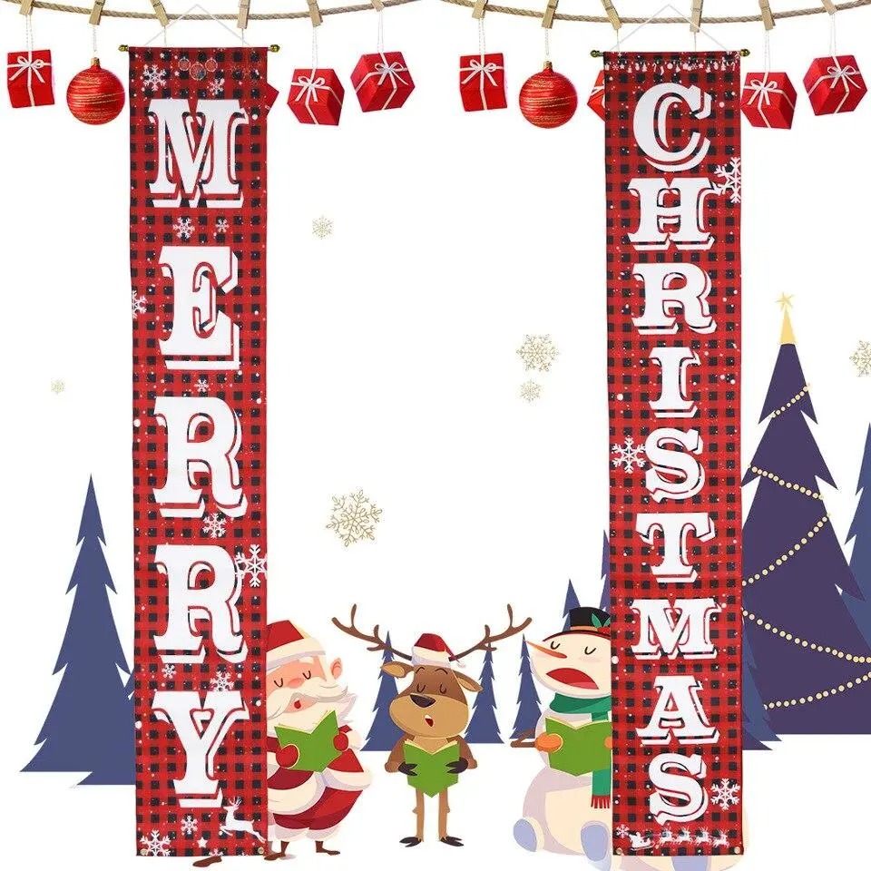 Printing Hanging Banner Custom Design Merry Christmas Porch Sign Front Door Decorations Banner
